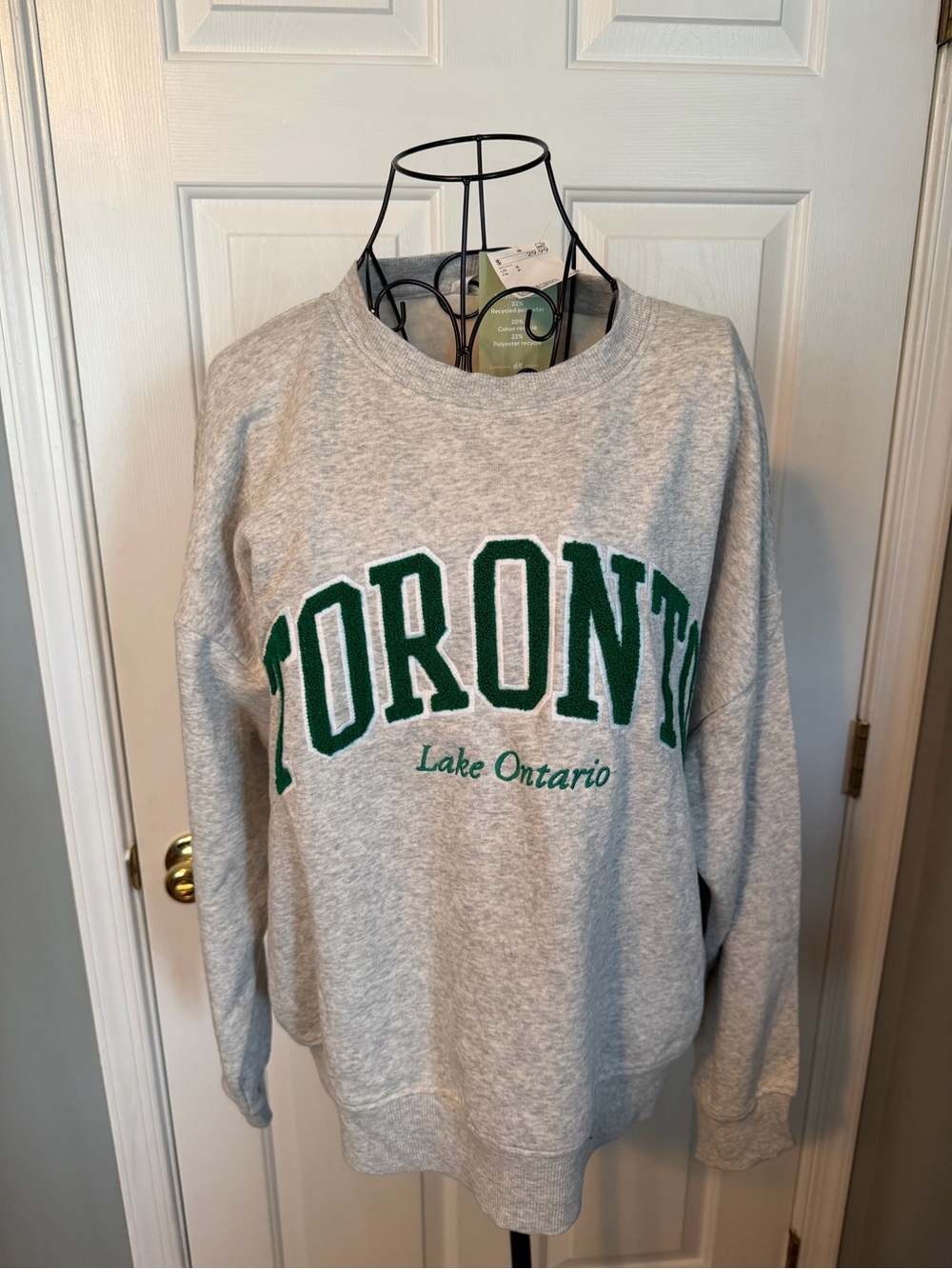 H&M Gray Crewneck Sweater with Green 'TORONTO' Appliqué